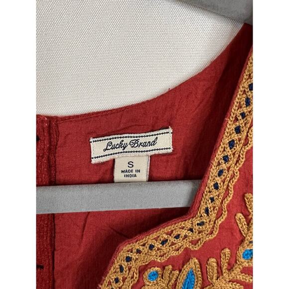 Lucky Brand Embroidered Bohemian Dress Rust Orange Size Small - Picture 2 of 5